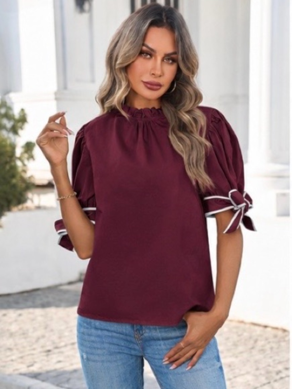 NWT Cicy Bell Womens Summer Bow Puff Sleeve Blouse